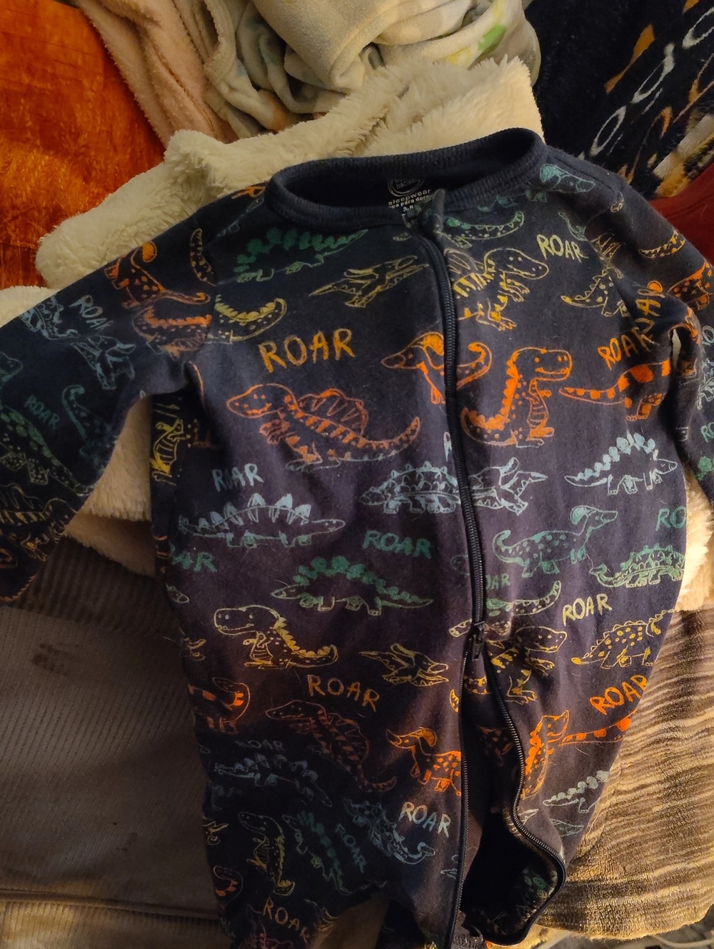 Kids Baby 3/6 Mos Navy Dinosaur Zipper One-Piece Pajamas